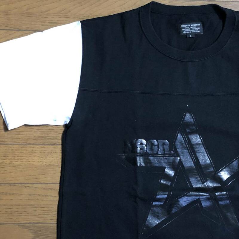 ◆【MSGR】Black/White 星 Tシャツ　size:L　メッセンジャー ブランド 　アーバンドメスティック　ストリート　ロゴ　STAR