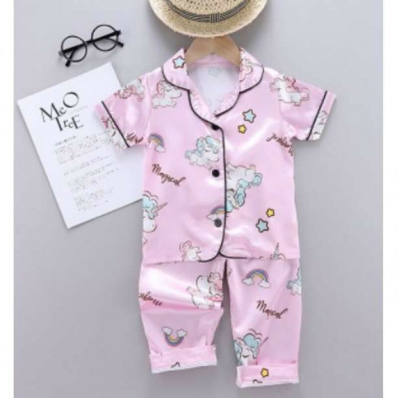 【ピンク100】新品 ユニコーン 女の子 パジャマ 上下セット 部屋着 可愛い