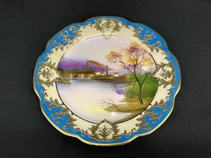 G7k ノリタケ オールドノリタケ 飾り皿 1908年〜1930年 マルキ印 英国 金彩 風景画 飾皿