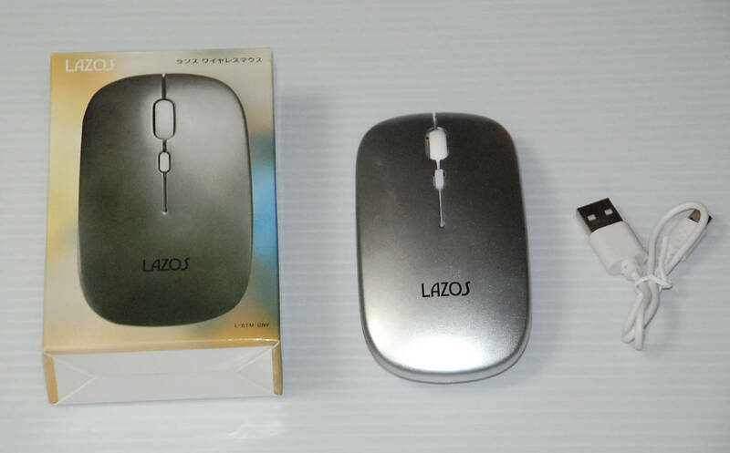リーダーメディアテクノ/Lazos L-BTM-GRY/超薄型 静音 3DPIモード搭載ワイヤレスマウス/シルバー/USB充電式*新品未使用品