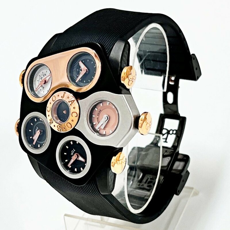 送料無料 中古 ジェイコブ 時計 JACOB&Co. 5タイムゾーン ファイブタイムゾーン 腕時計 メンズ QZ SS ラバー 146163