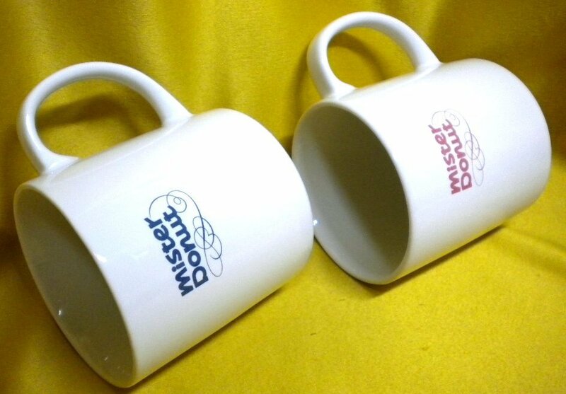 売切 非売品 ミスド コーヒーカップ 2客組 1/2 未使用保管品 容量：210ml 寸法：φ70×H75mm、持ち手:29mm、陶器製