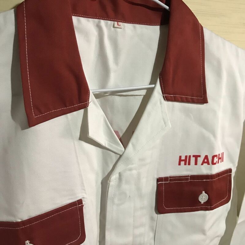 HITACHI☆未使用カバーオール☆L☆ホワイト/ワイン色系☆作業服 つなぎ