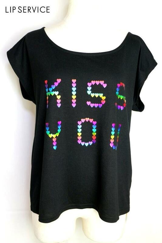 ■新品タグ付■送料無料■リップサービス LIP SERVICE 背面編上げ レースアップ 半袖 KISS YOU ロゴ Tシャツ M カットソー 9号 黒 ブラック