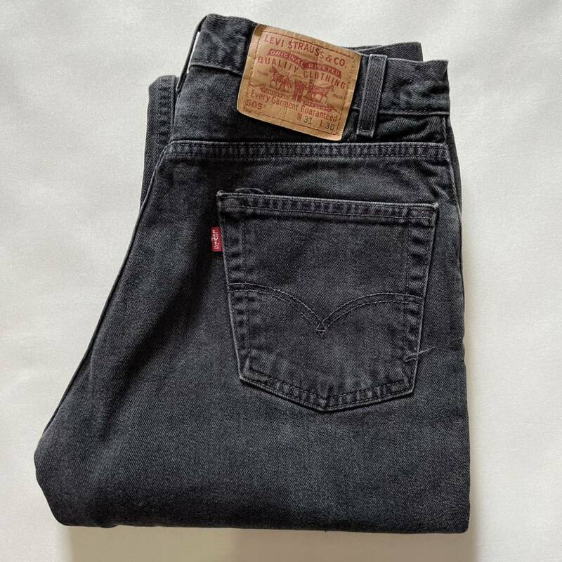 【W31 L30】 90s LEVI'S 505 サルファ ブラック デニムパンツ Dominica / USA製 リーバイス ヴィンテージ 501 USA 80s 70s 60s ヒゲ 先染