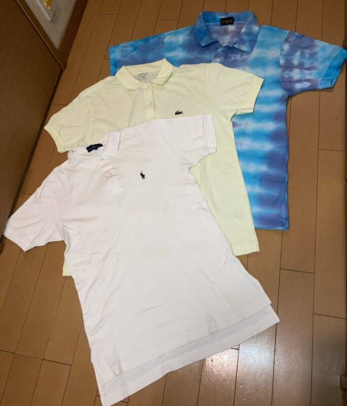 3枚セット　ポロシャツ J.CREW タイダイ染　+ ラコステLACOSTE 42 黄色+ ポロラルフローレン Ralph Lauren 白色