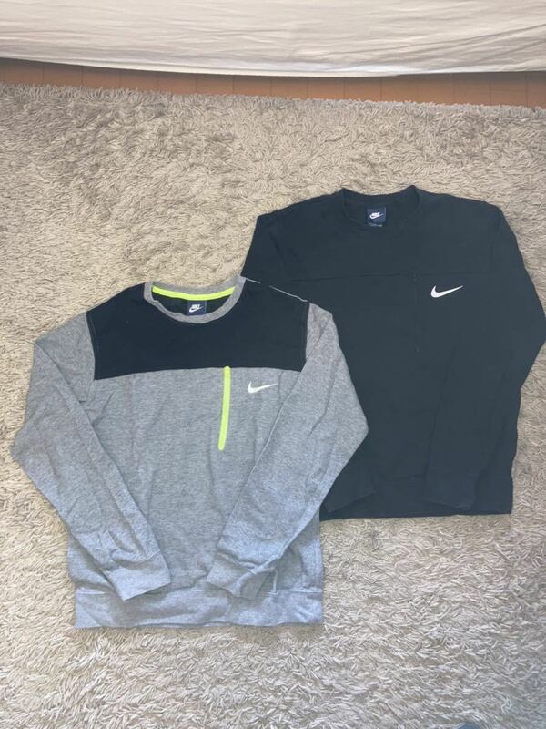 2枚セット　ナイキ NIKE AV15 CREWクルー Mサイズ 灰色　黒色　グレー　ブラック　長袖 トレーナー