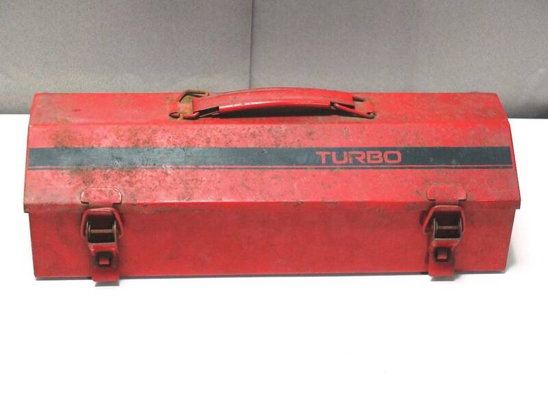 工具箱　ツールボックス　山型　ターボTURBOロゴ入り　赤×黒　35×15×10ｃｍ　持ち手付き　ヴィンテージ　アンティーク