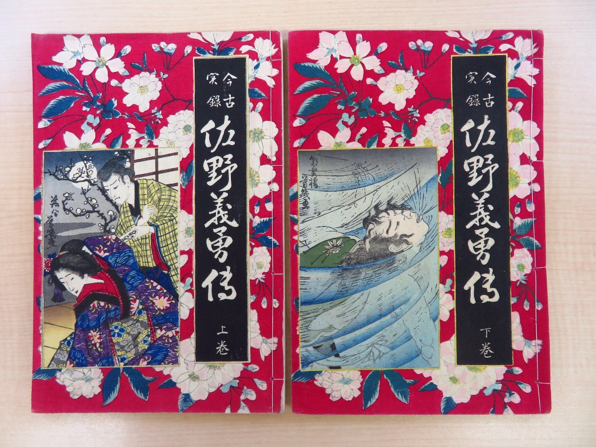 落合芳幾木版画装『古今実録佐野義勇伝』（全2冊揃）明治17年刊 江戸時代の剣豪佐野鹿十郎逸話集 明治時代和本 浮世絵・錦絵拍卖