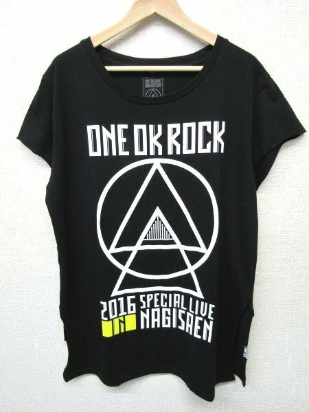 V1088：訳アリ ONE OK ROCK 2016 SPECIAL LIVE NAGISAEN ワンオクロック 半袖Tシャツ/黒/XL プリントTシャツ カットオフ：35