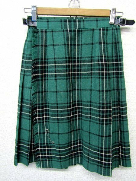V1098:YORKLAND ヨークランド スカート/緑/9AR ウールスカート 巻きスカート チェックスカート：5