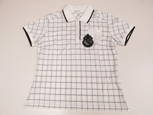 k5514：バジエ VAGIIE レディース半袖ポロシャツ 38 ゴルフウェア チェック柄/白黒/日本製：35