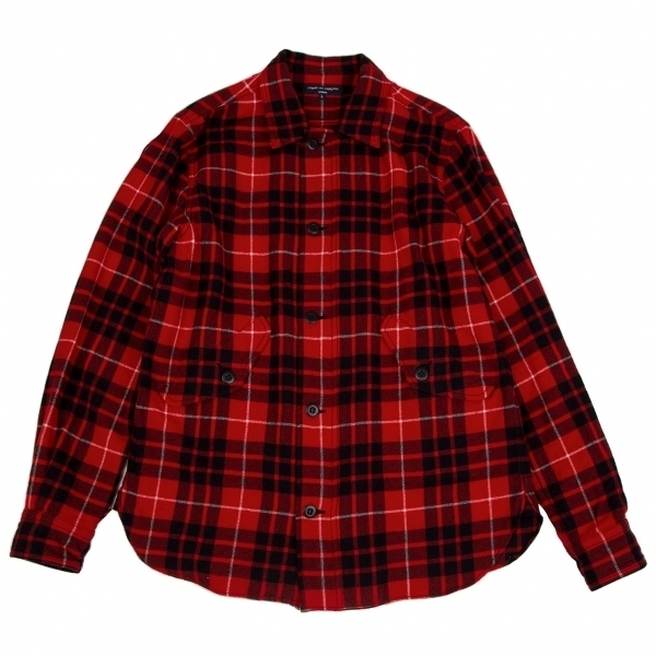 コムデギャルソン オムCOMME des GARCONS HOMME ウールナイロン製品洗いジップアップチェックネルシャツ 赤黒L 【メンズ】