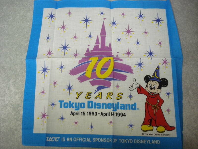 ☆ TDL 東京ディズニーランド 10周年 ハンカチ☆ レトロ 10YEARS UCC ミッキーマウス