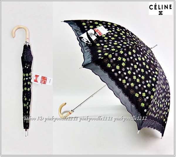 ◆セリーヌ 1級遮光 スライドショート 晴雨兼用 傘 日傘◆クローバー 黒◆