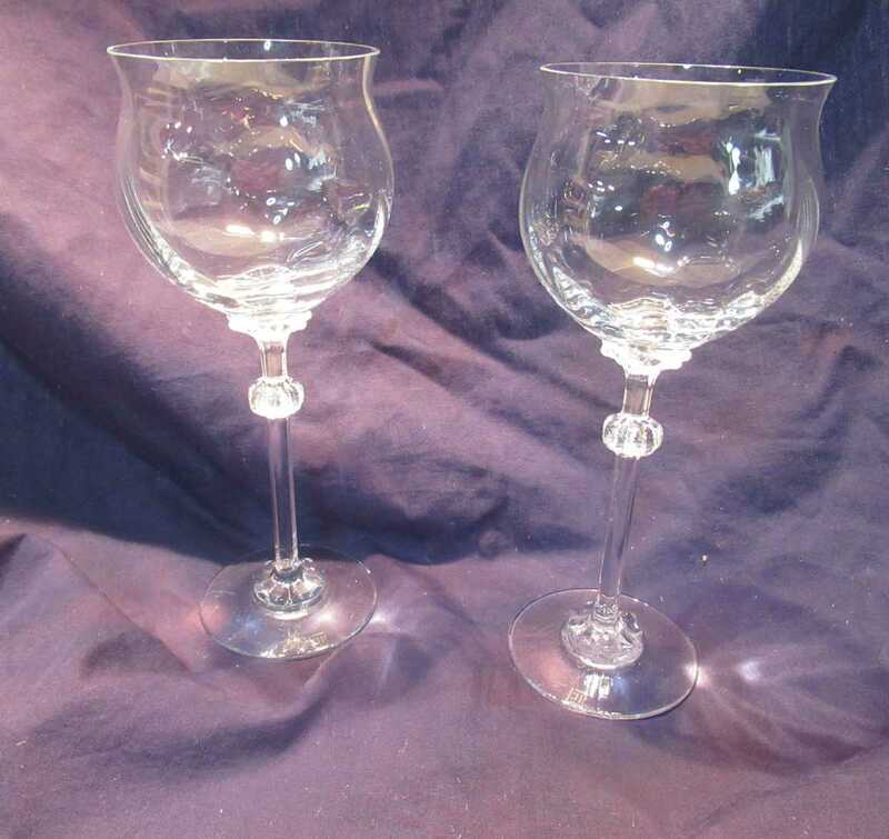 【ガラス工芸品】ワイングラス2個セット クリスタルガラス 刻印あり ディスプレイ用品 インテリア用品