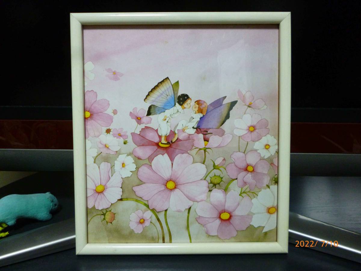 ☆天使の絵 額付き☆額のサイズ：26.3×29.3cm☆
