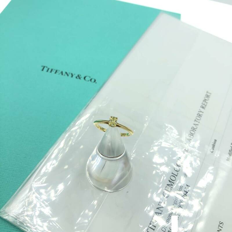 【美品】Tiffany &Co. ソリティアリング イエローダイヤ 0.32ct FY-VVS2 #13号 AU750 YG イエローゴールド ティファニー