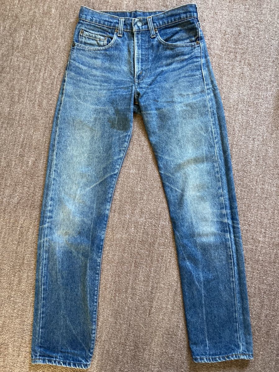 リーバイスLevi's505-0217 オリジナルスモールe 紙パッチW28L32表記 色落ち約50% 内股シングル 股と膝に汚れ【検】ストレンジャーシングス