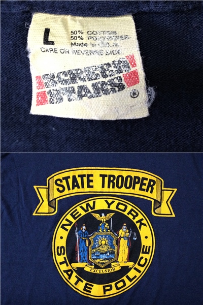 NEW YORK STATE POLICE ニューヨーク警察 Tシャツ 紺 ネイビー L ステートトルーパー オールド シングルステッチ ＵＳＡ製 アメリカ製