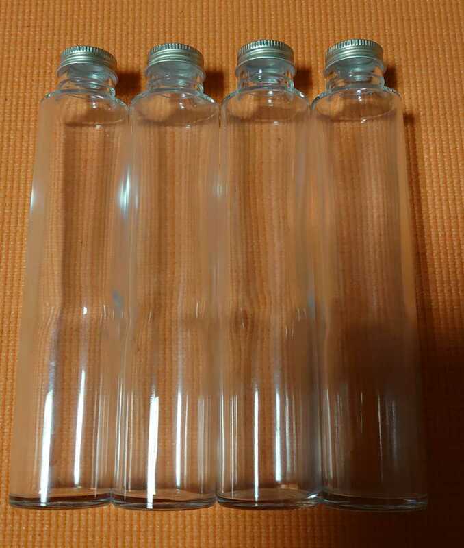 ハーバリウム、ドレッシング、タレ、オイルで使えるガラス瓶・透明瓶・円柱瓶SSS-200A -4本セット- (（ふた）アルミCAP)