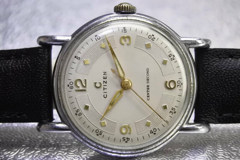 ☆☆☆1940～50年代頃製　CITIZEN　CENTER SECOND 中三針　Cマーク 手巻き紳士腕時計　お洒落逸品