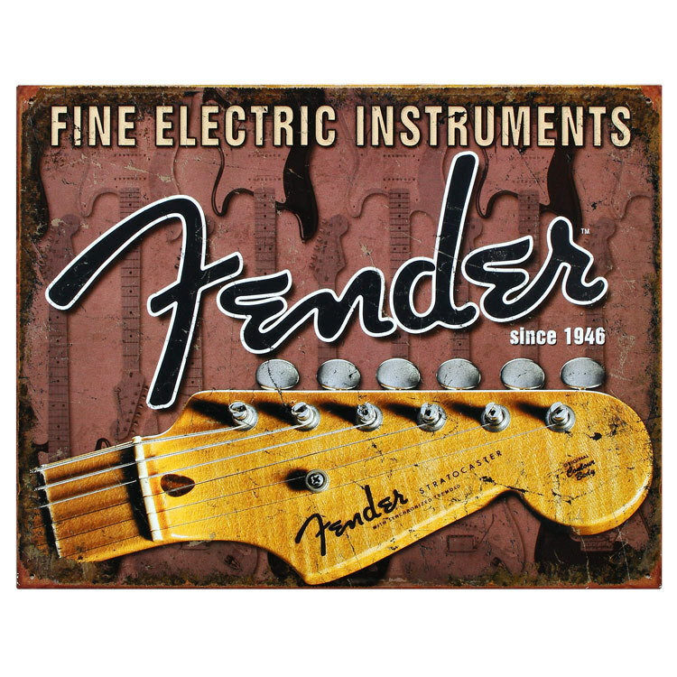 看板 メタルサイン Fenderフェンダー MS1763 幅40.5×高さ31.8cm ギター 楽器 店舗 装飾 インテリア アメ