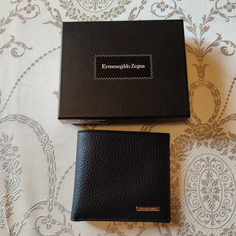 エルメネジルドゼニア 二つ折財布 レザー ブラック 黒 カード