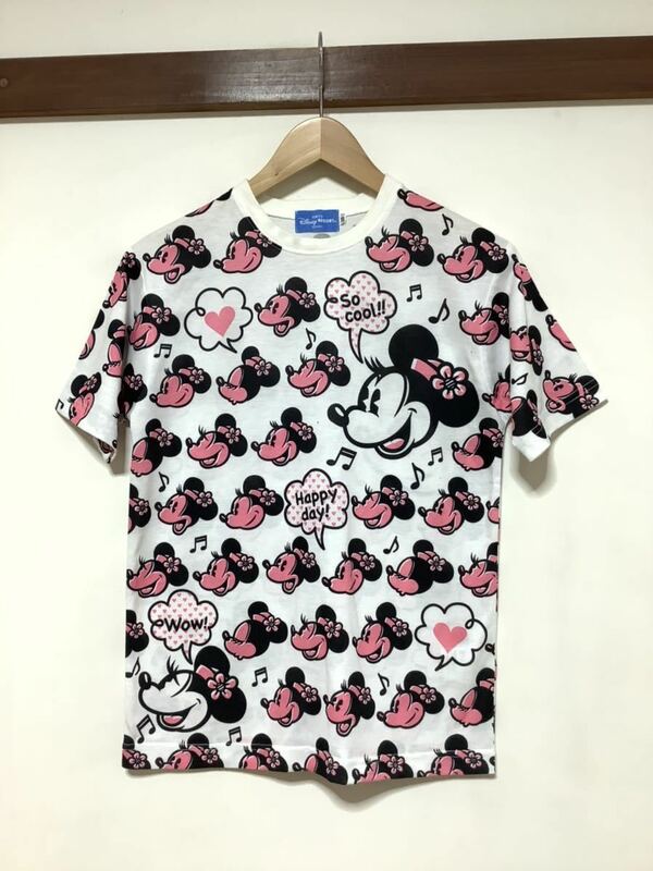 へ995 東京ディズニーリゾート ミニーマウス 総柄Tシャツ S ホワイト
