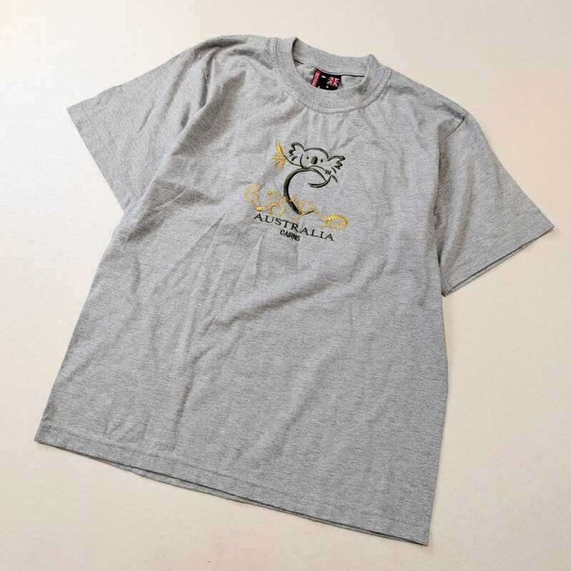 美品　Australia　オーストラリア　コアラ刺繍Tシャツ 半袖Tシャツ グレー メンズSサイズ