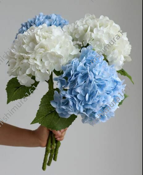 4本セット★ハンドメイド★紫陽花★ブルー2本ホワイト2本★高級造花★高さ約52ｃｍ★アートフラワー★