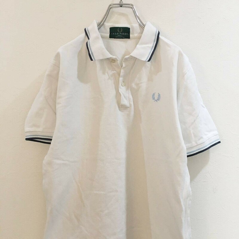 vintage◆お洒落な逸品◆FRED PERRY/フレッドペリー 鹿の子 半袖 ポロシャツ 刺 ホワイト 白 メンズ S ON1728