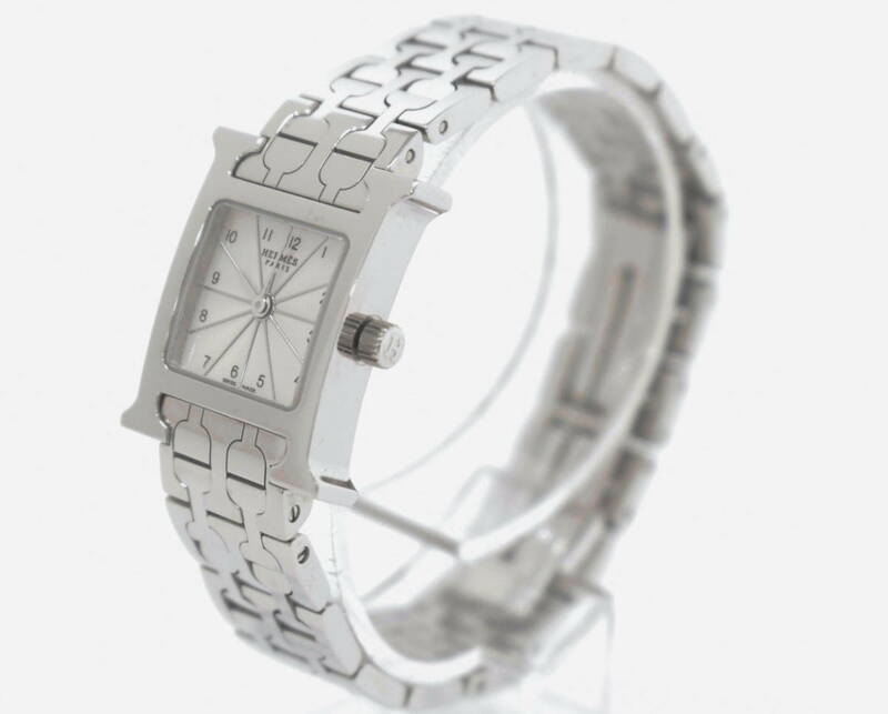 エルメス HERMES 腕時計 Hウォッチ ミニ HH1.110 レディース ステンレススチール 2針 文字盤シルバー 美品 2203LA022