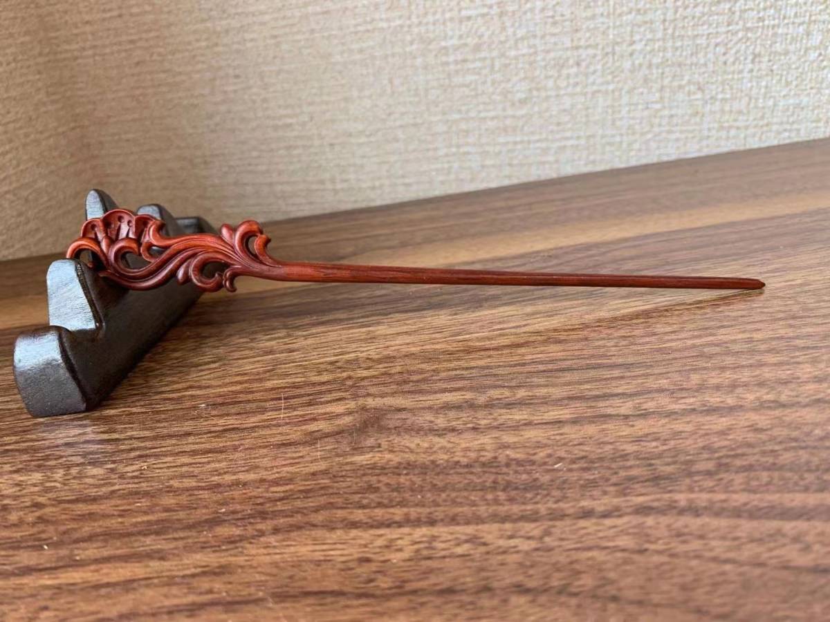 簪 かんざし 一本 髪飾り ヘアアクセサリー 和装 上品簪 高級簪 和風 一本挿し 簪手作り 木彫 紫檀 (約)長さ20cm