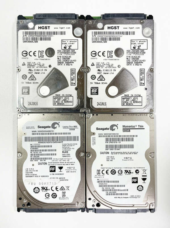 【J-155】■送料無料■ 中古 HDD500GB 2.5インチ 厚さ7mm 4枚セット 動作保証品