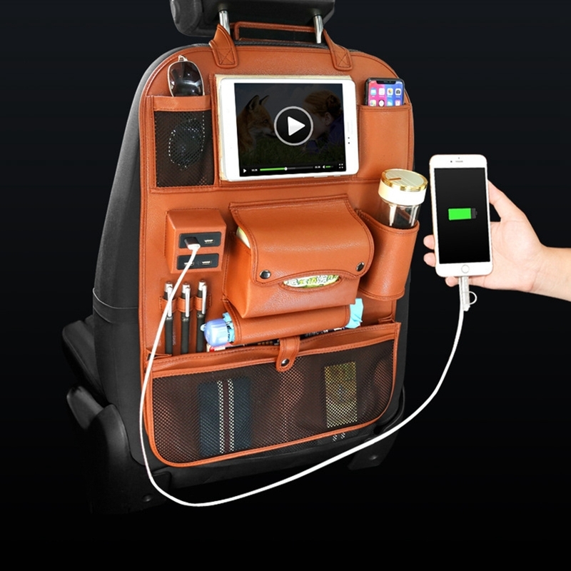 お得 4USB 充電器収納 Pu レザー旅行多機能ポケット 整頓自動車の付属品車のシートバックバッグ