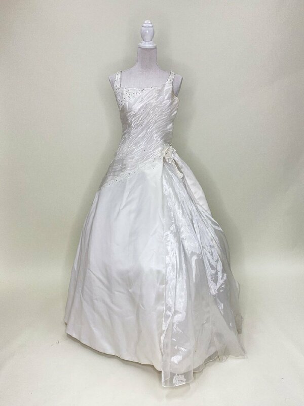 【訳あり】中古 ウェディングドレス オフショルダー 11号程度 ホワイト／white Aラインドレス W-89