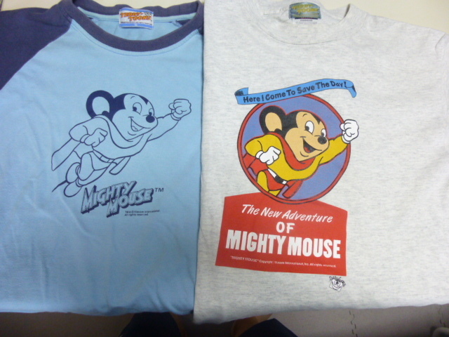美品 Mighty Mouse マイティマウス アメリカ製 半袖Tシャツ【2枚セット】 Terry-Toons社製 80年代のアメコミ 染み込みプリント