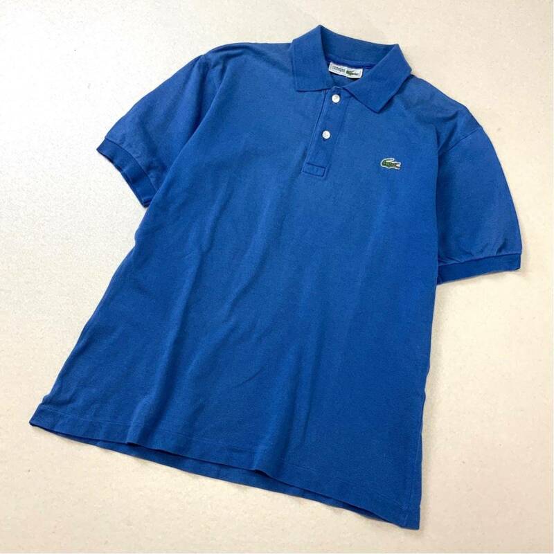 80‘s CHEMISE LACOSTE シュミーズラコステ フレンチタイプ 半袖 鹿子 ポロシャツ メンズ M相当 ブルー ゴルフ golf