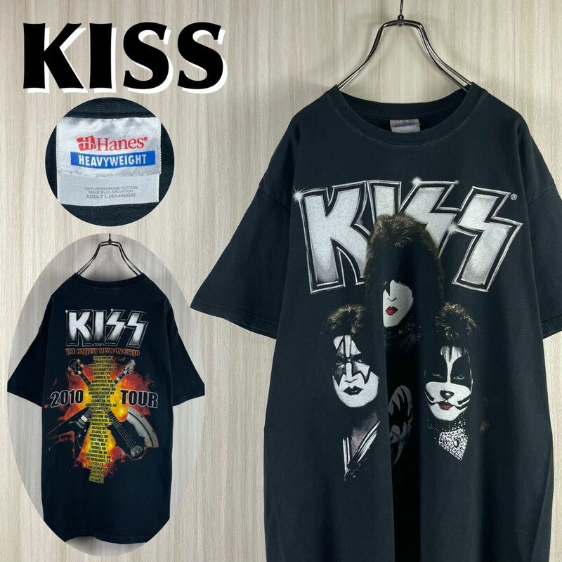 【激レア】Hanes ヘインズ ヘビーウエイト KISS キッス USツアー 両面プリント 半袖 バンドTシャツ バンTee L表記 ヴィンテージ US古着