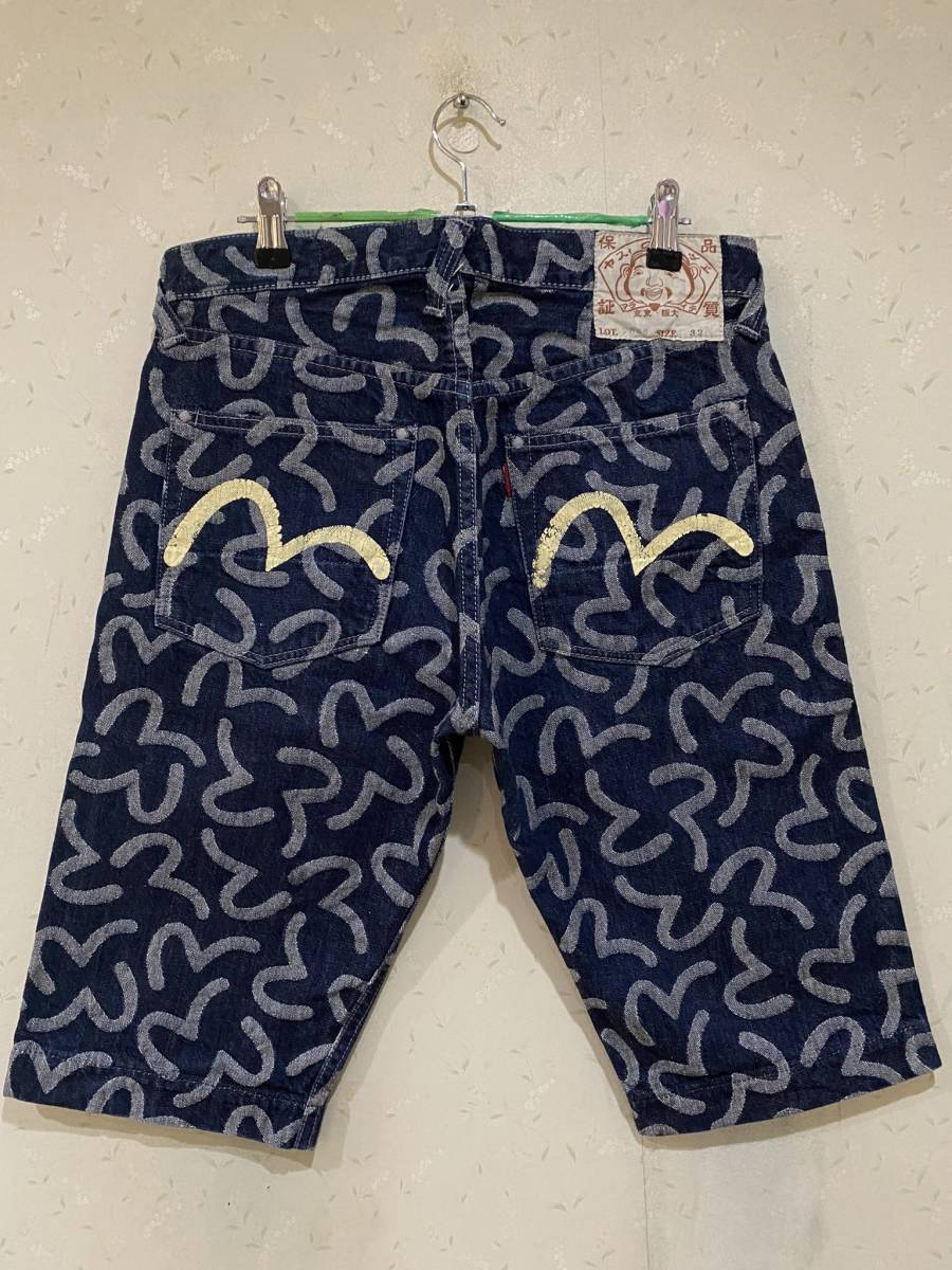 ※EVISU エヴィス エビス LOT 7550 総柄カモメ ハーフ ショート デニムパンツ 濃紺 日本製 32 　　　　　 BJBB.H