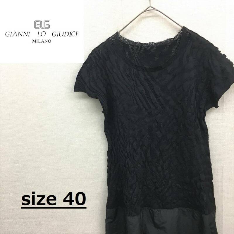 EZ2837●GIANNI LO GIUDICE チュニック デザイン ワンピース●40●ブラック 異素材 透け感 フレンチスリーブ ジャンニロジュディチェ