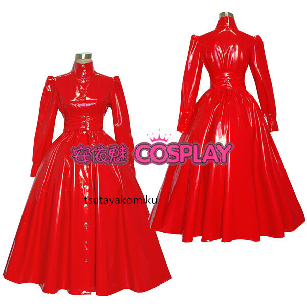 高品質 新作 オリジナルメイド服 赤/レッド 光沢サテンに生地 コスプレ衣装