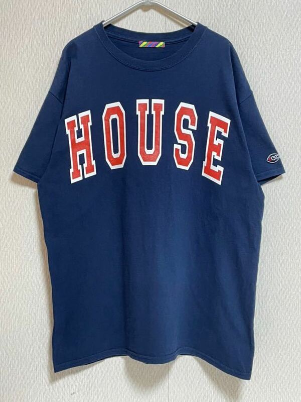 【目あり】is-ness イズネス Tシャツ HOUSE music ネイビー bonjour records カレッジTシャツ