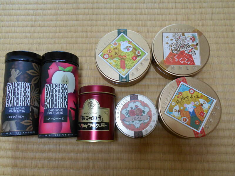 紅茶 TEA 空缶 7個 ルピシア LUPICIA フォション FAUCHON ガネッシュ GANESH 美品 空き缶 缶 保存 容器