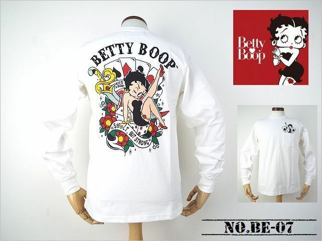 【送料無料 25%OFF】Betty Boop ベティ ブープ 刺繍&プリント長袖Tシャツ - GAMBLER - BE-07 WHITE_Mサイズ