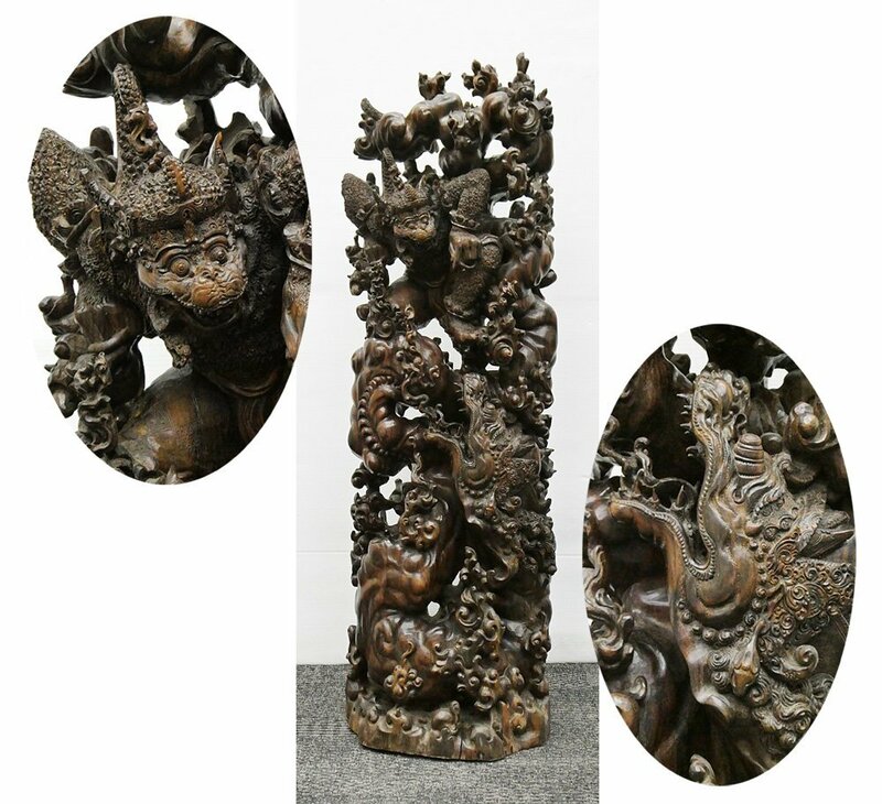 ◆【引取限定】 大型! バリ島 ガルーダ 黒檀製 古い木彫り人形 高さ106cm 細密彫 彫刻 エスニック アジアン雑貨 ヒンドゥー教
