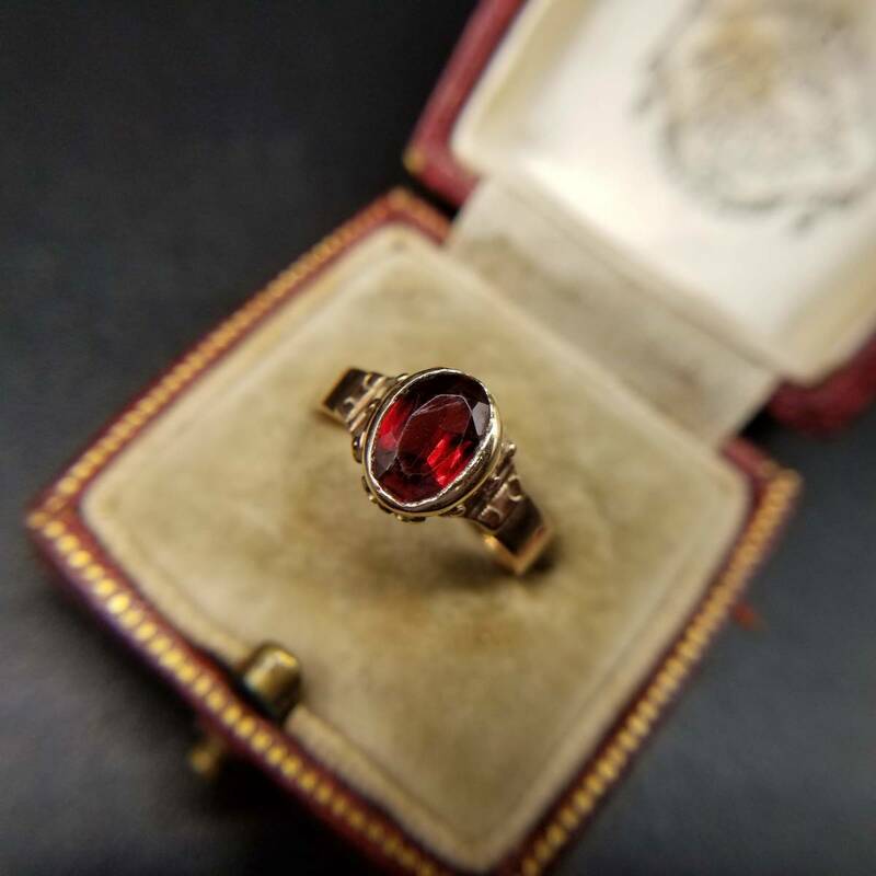 1860～90年頃 米国 アンティーク K10 ガーネット ローズゴールド ヴィクトリア リング 金 指輪 ウェディング 19世紀後半