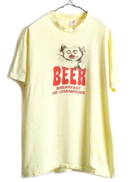70s USA製 ビンテージ ■ 企業物 ジョーク 両面 プリント 半袖 Tシャツ ( L メンズ M 程) 古着 70年代 プリントTシャツ キャラクター HANES
