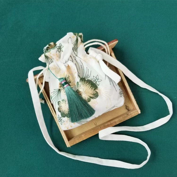 緑花　ミニバッグ　中華風かばん　刺繍巾着バッグ　オシャレクロスボディ ショルダー